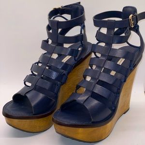 Diane von Furstenberg Navy Leather Wedge Sandals